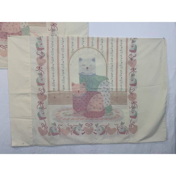 Vtg Fieldcrest Pillowcase Striped Pink Cat Kitten Cotton Blend Cottagecore - Picture 2 of 6